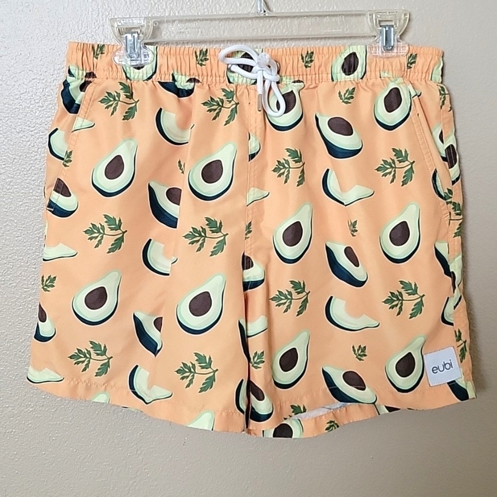 Eubi Mens Avocado Pattern Swim Trunks - Size Medium